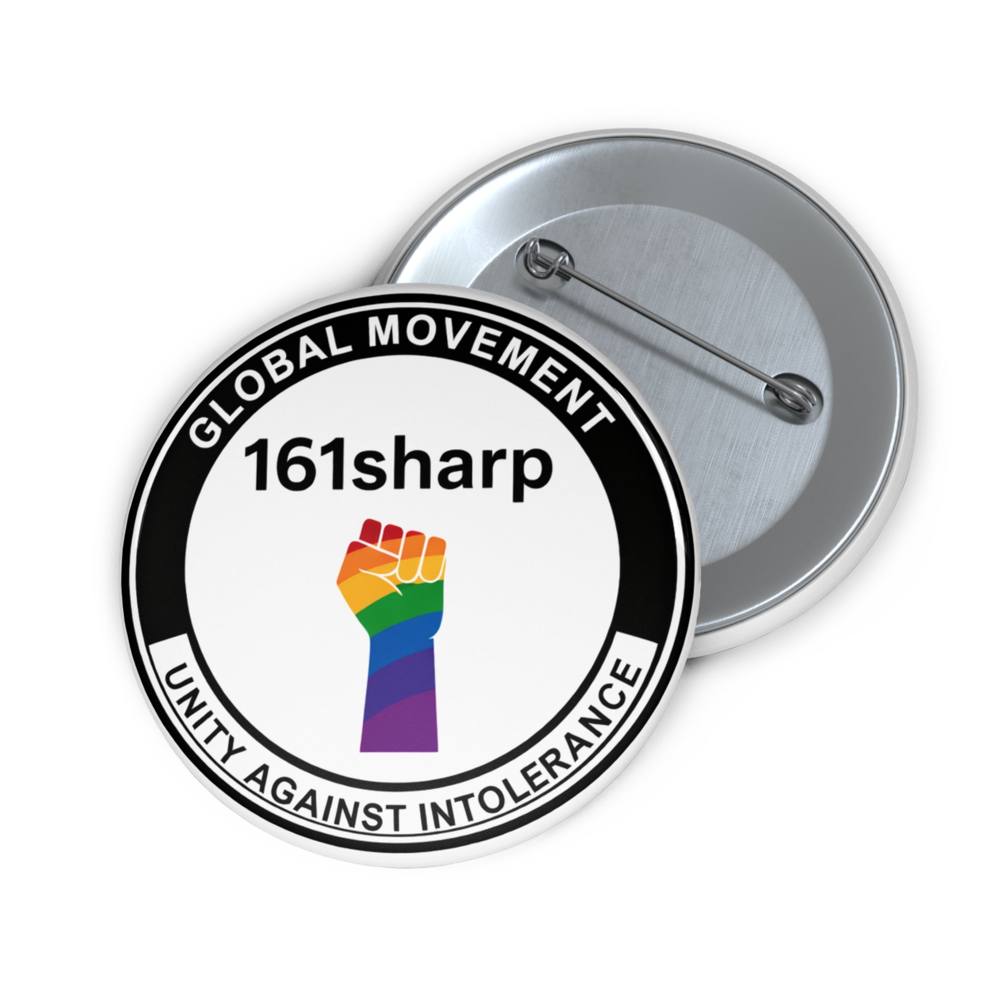 Custom Pin Button — 161sharp Rainbow Fist ‘Global Movement: Unity Against Intolerance’
