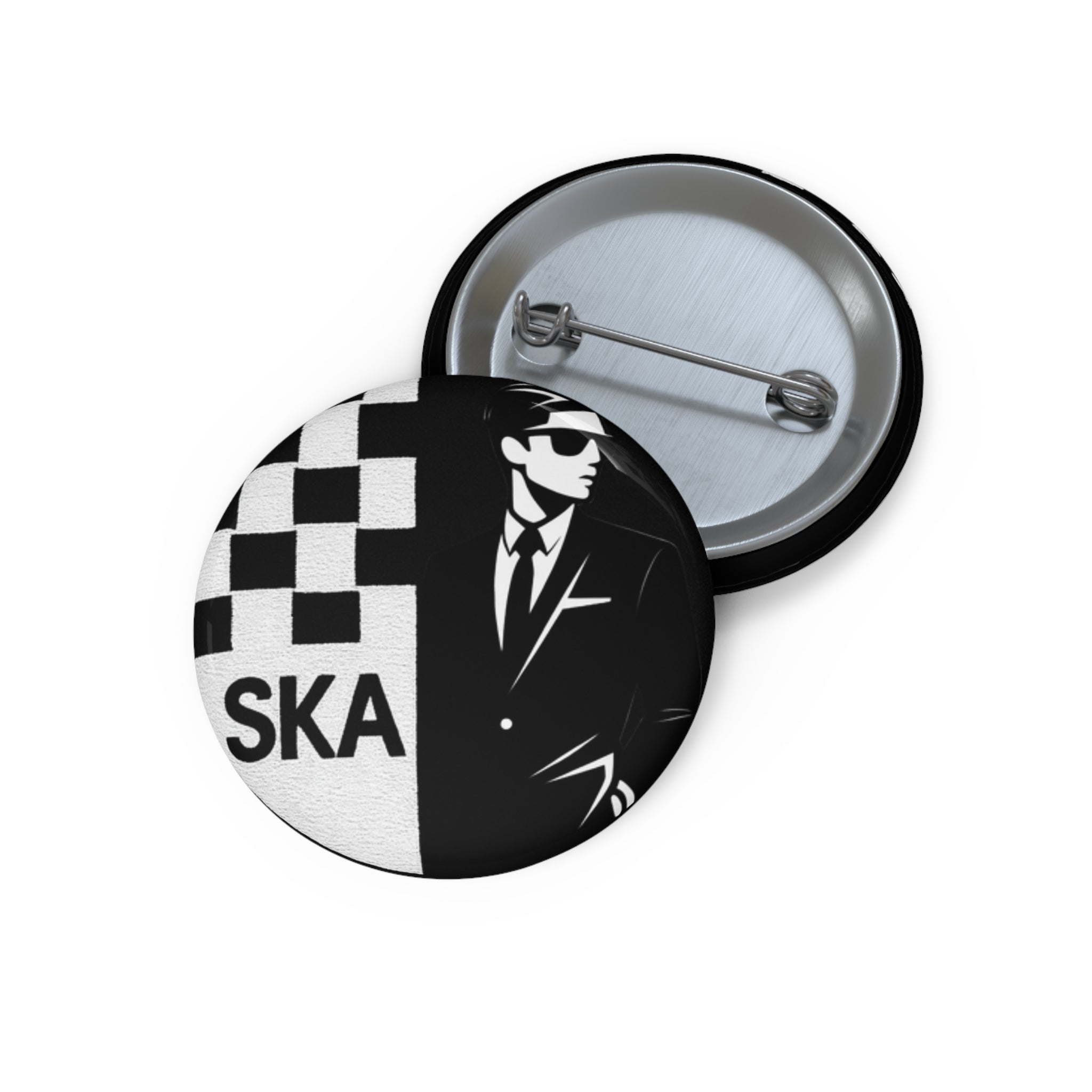 Ska Music Pin Button — Mod Two-Tone Checker Suit Badge (’SKA’ Design)