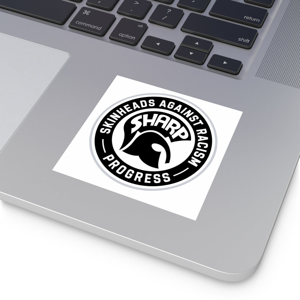 Square Sticker — SHARP "Skinheads Against Racism" Black & White Logo
