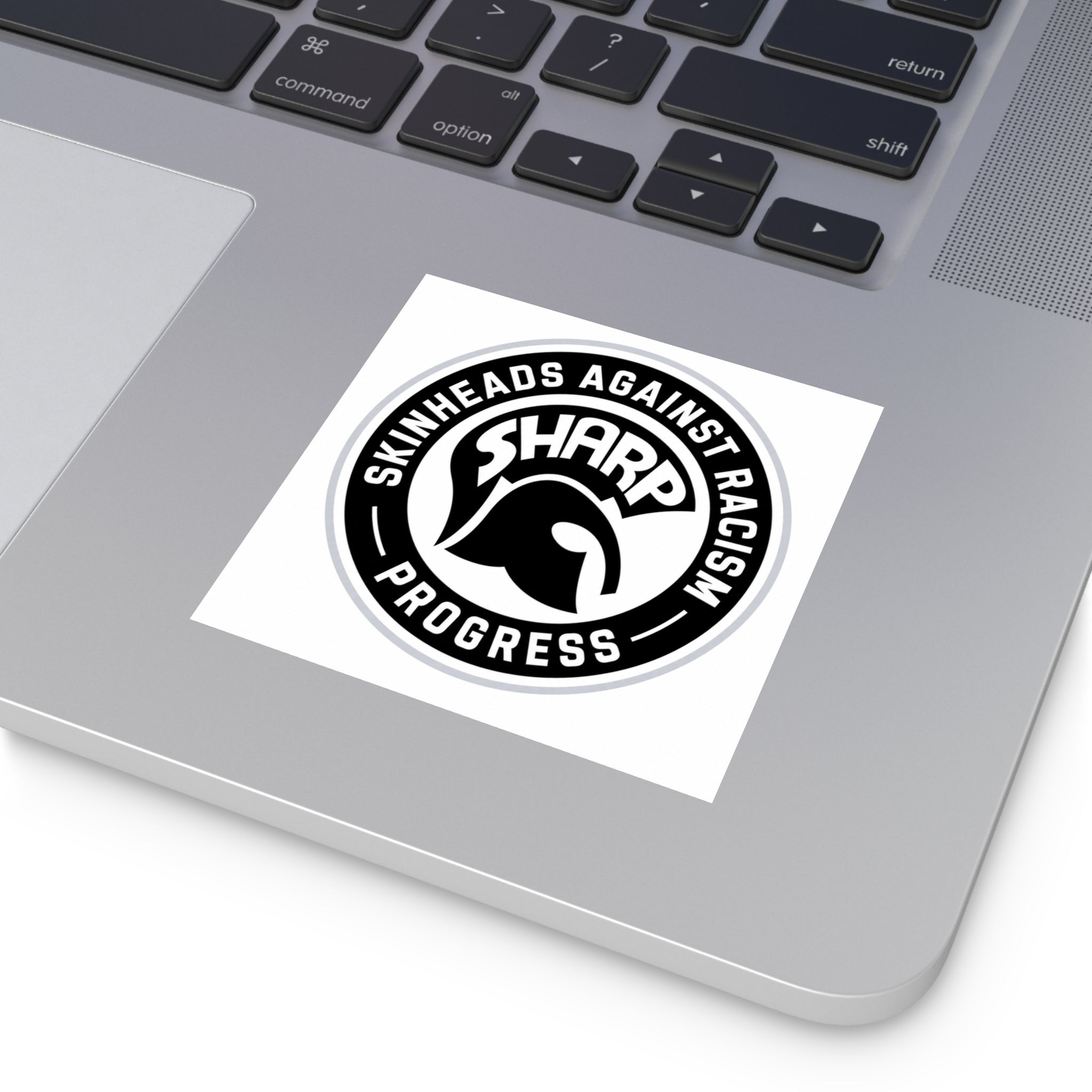 Square Sticker — SHARP "Skinheads Against Racism" Black & White Logo