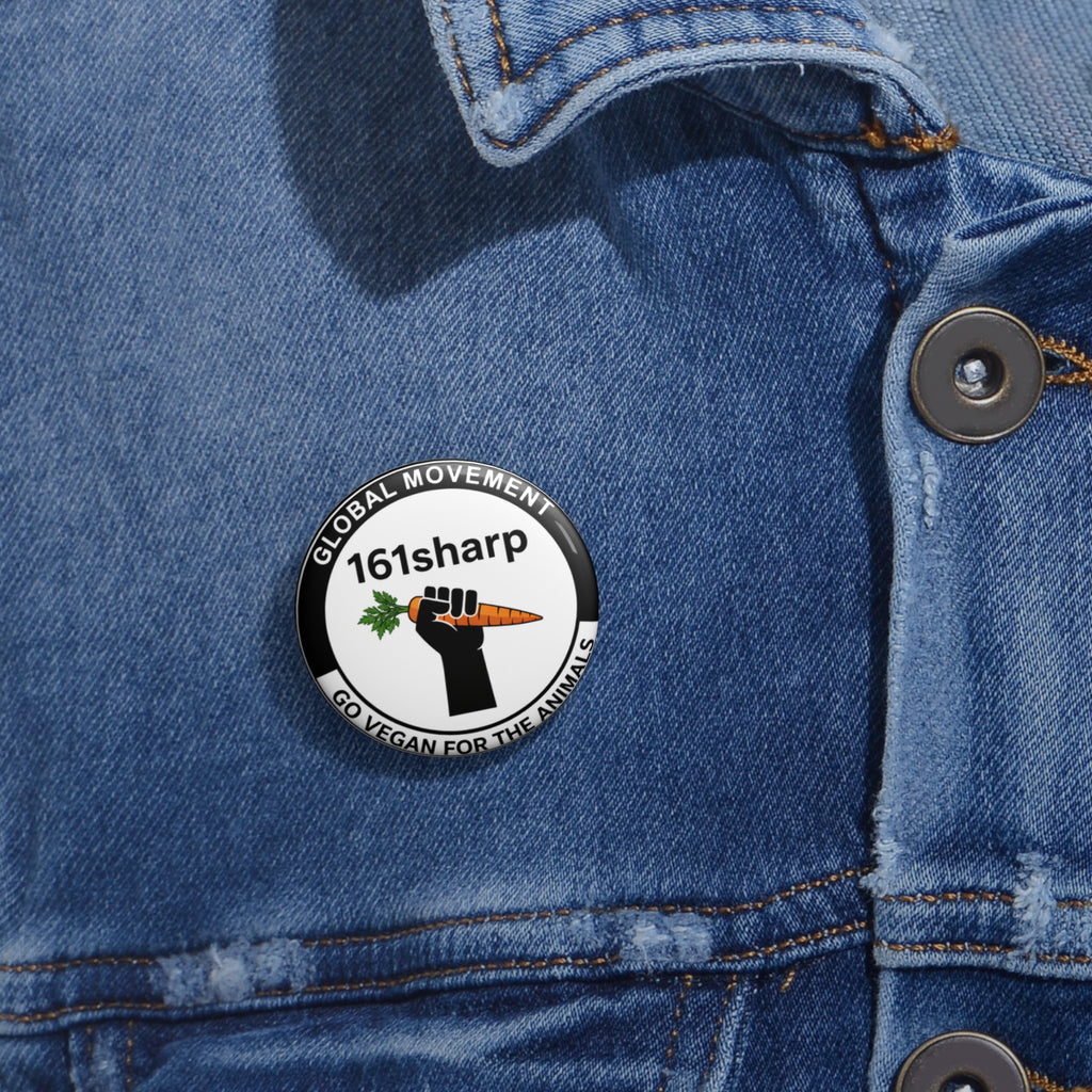 Vegan Activist Pin Button — "161sharp" Fist Holding Carrot (Go Vegan for the Animals)