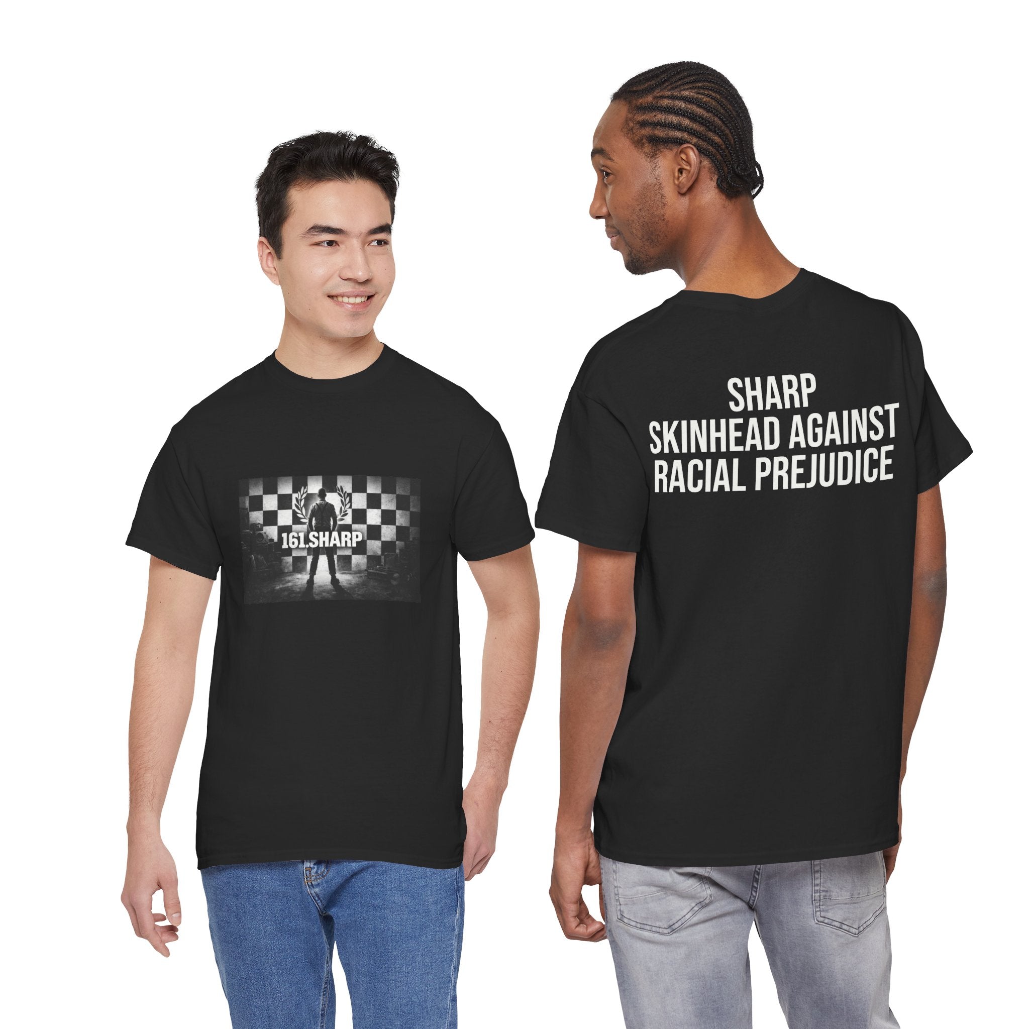 161 Sharp Checkerboard Tee — '161 SHARP' Skinhead Against Racial Prejudice Graphic Shirt