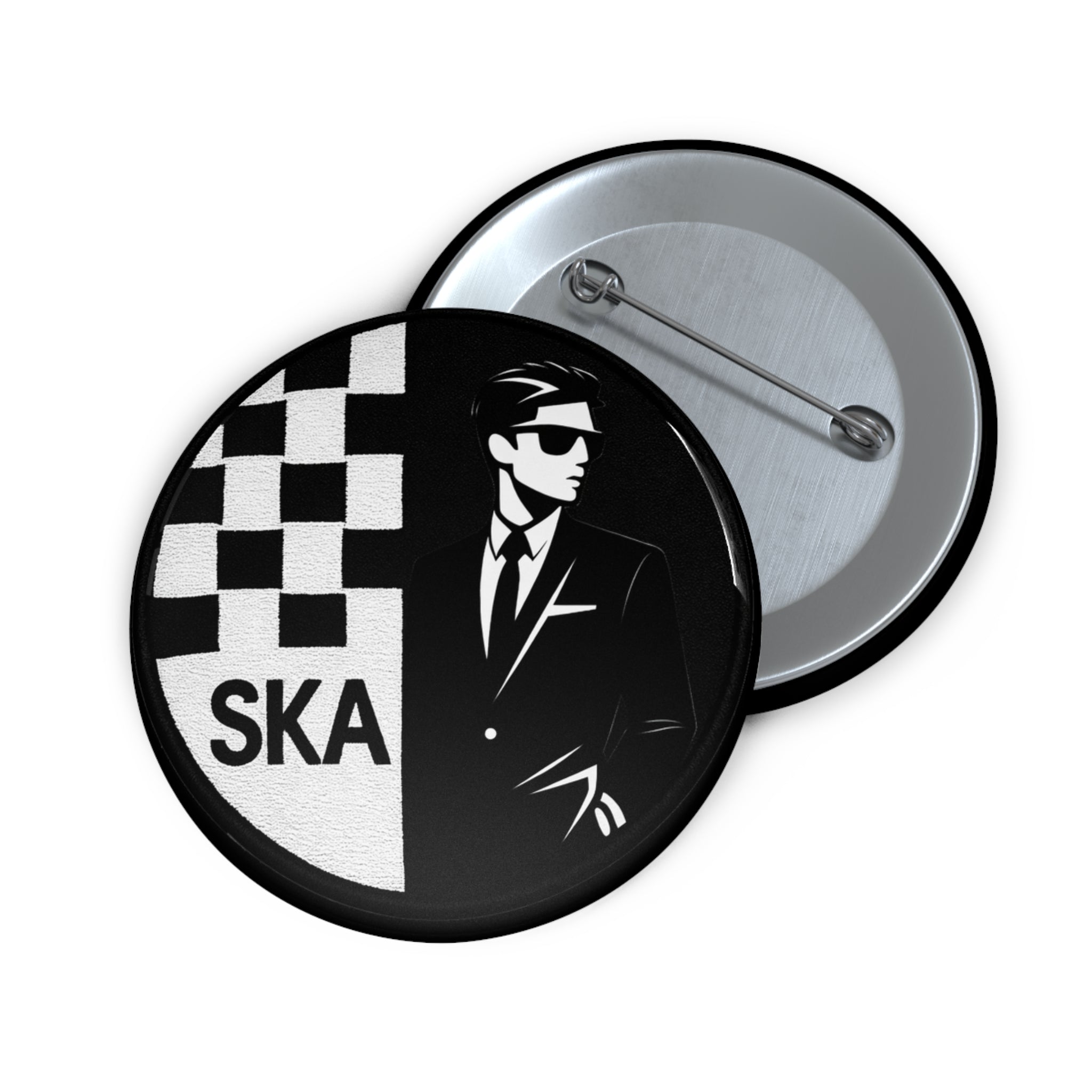 Ska Music Pin Button — Mod Two-Tone Checker Suit Badge (’SKA’ Design)