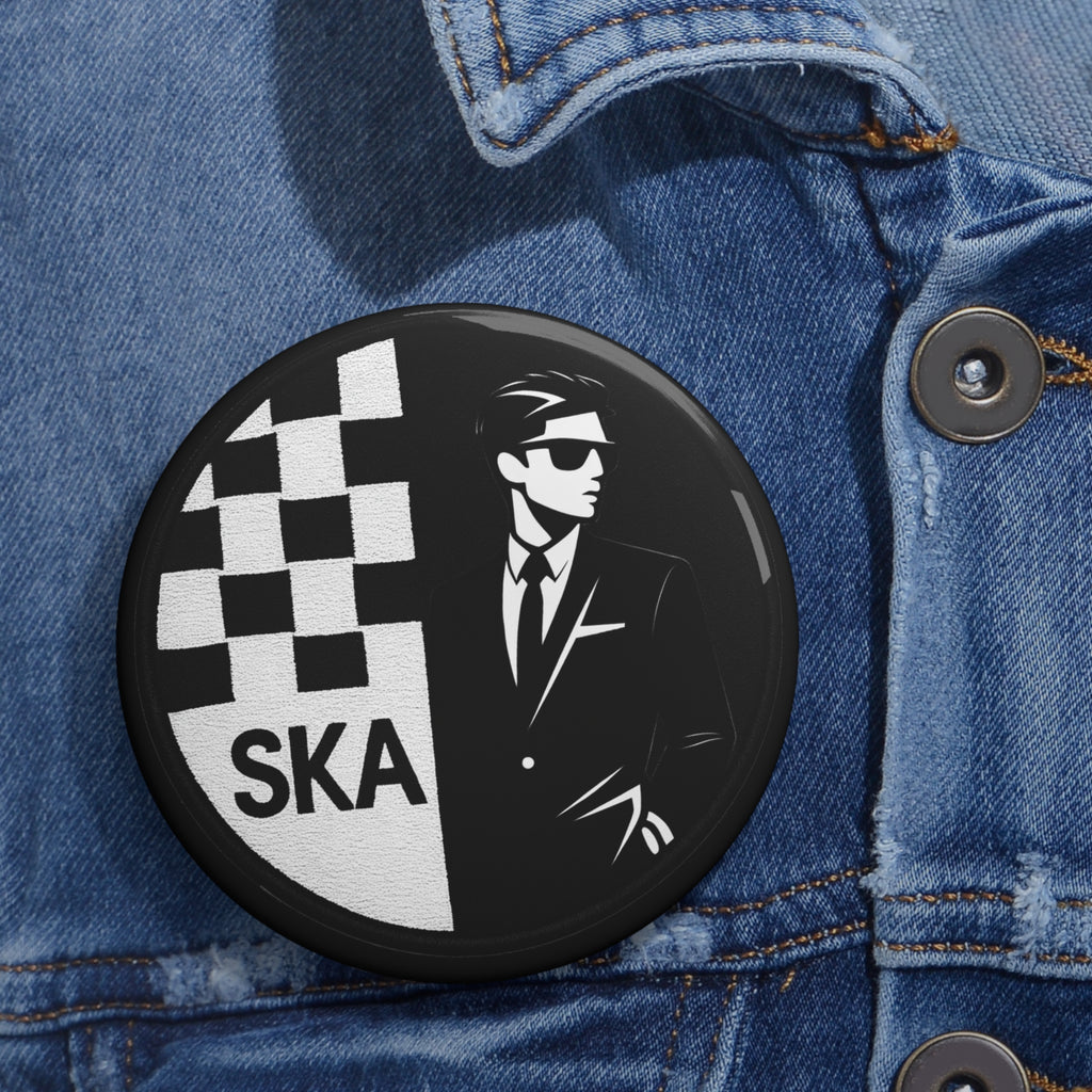 Ska Music Pin Button — Mod Two-Tone Checker Suit Badge ('SKA' Design)