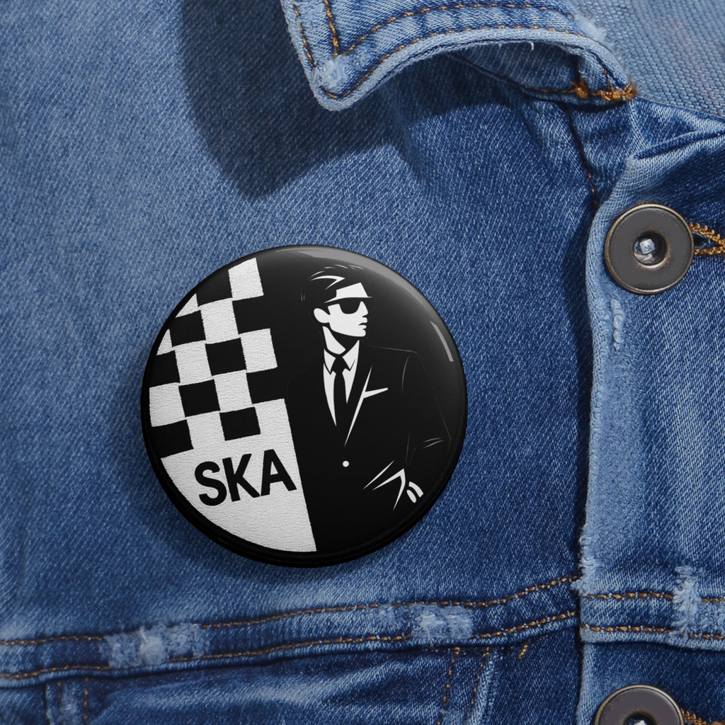 Ska Music Pin Button — Mod Two-Tone Checker Suit Badge ('SKA' Design)