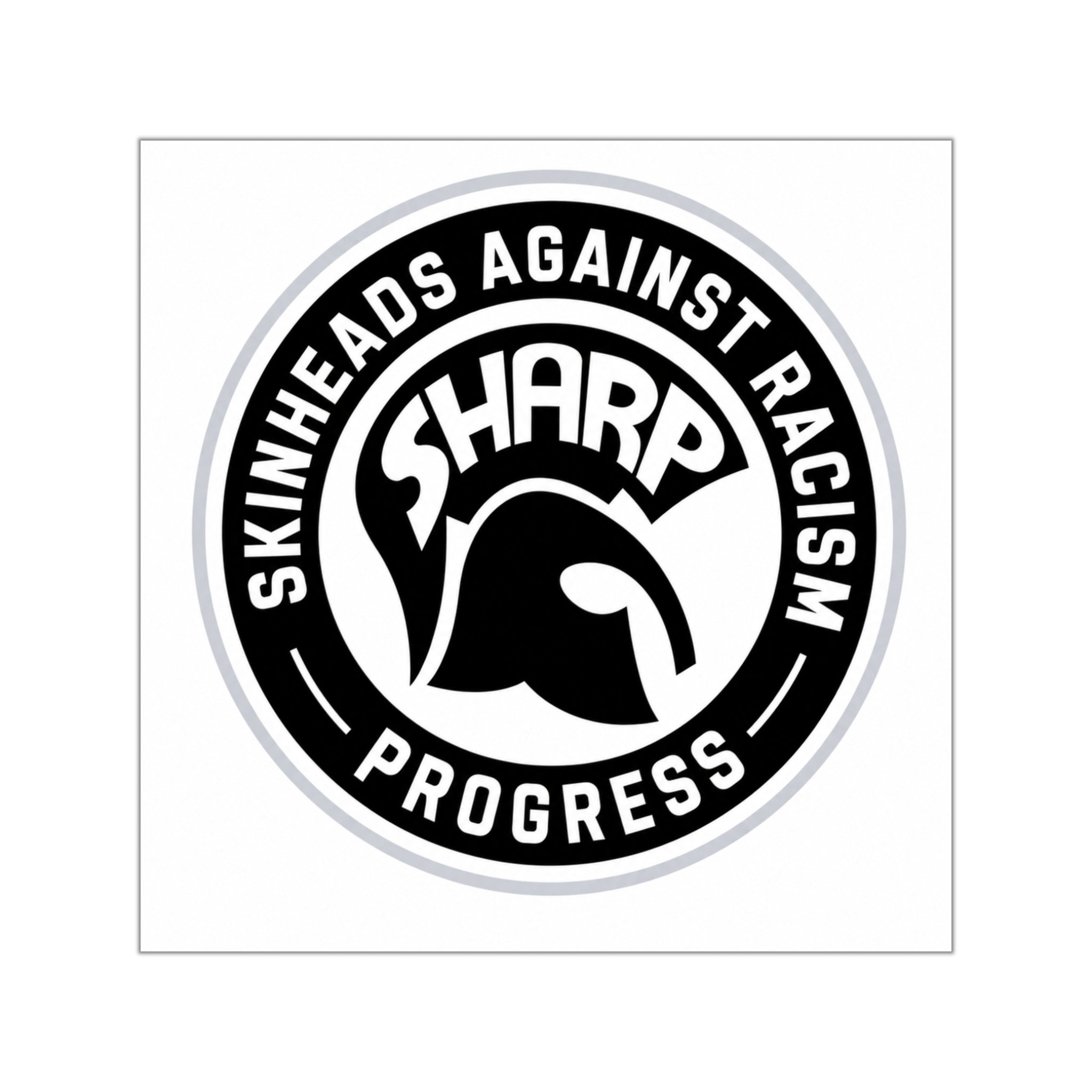 Square Sticker — SHARP "Skinheads Against Racism" Black & White Logo