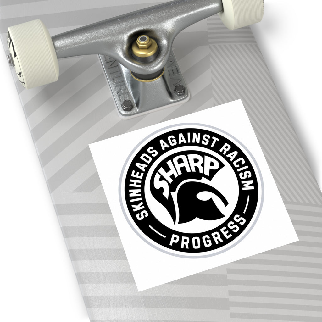 Square Sticker — SHARP "Skinheads Against Racism" Black & White Logo