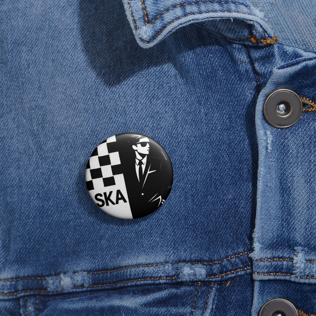 Ska Music Pin Button — Mod Two-Tone Checker Suit Badge ('SKA' Design)