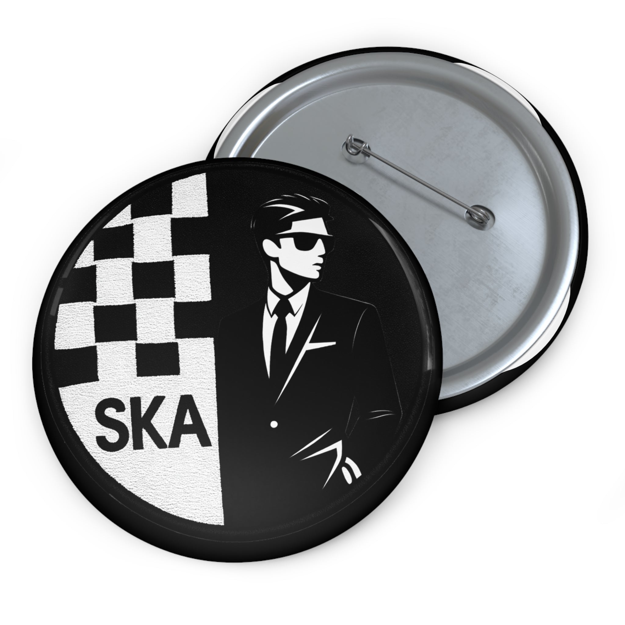 Ska Music Pin Button — Mod Two-Tone Checker Suit Badge (’SKA’ Design)