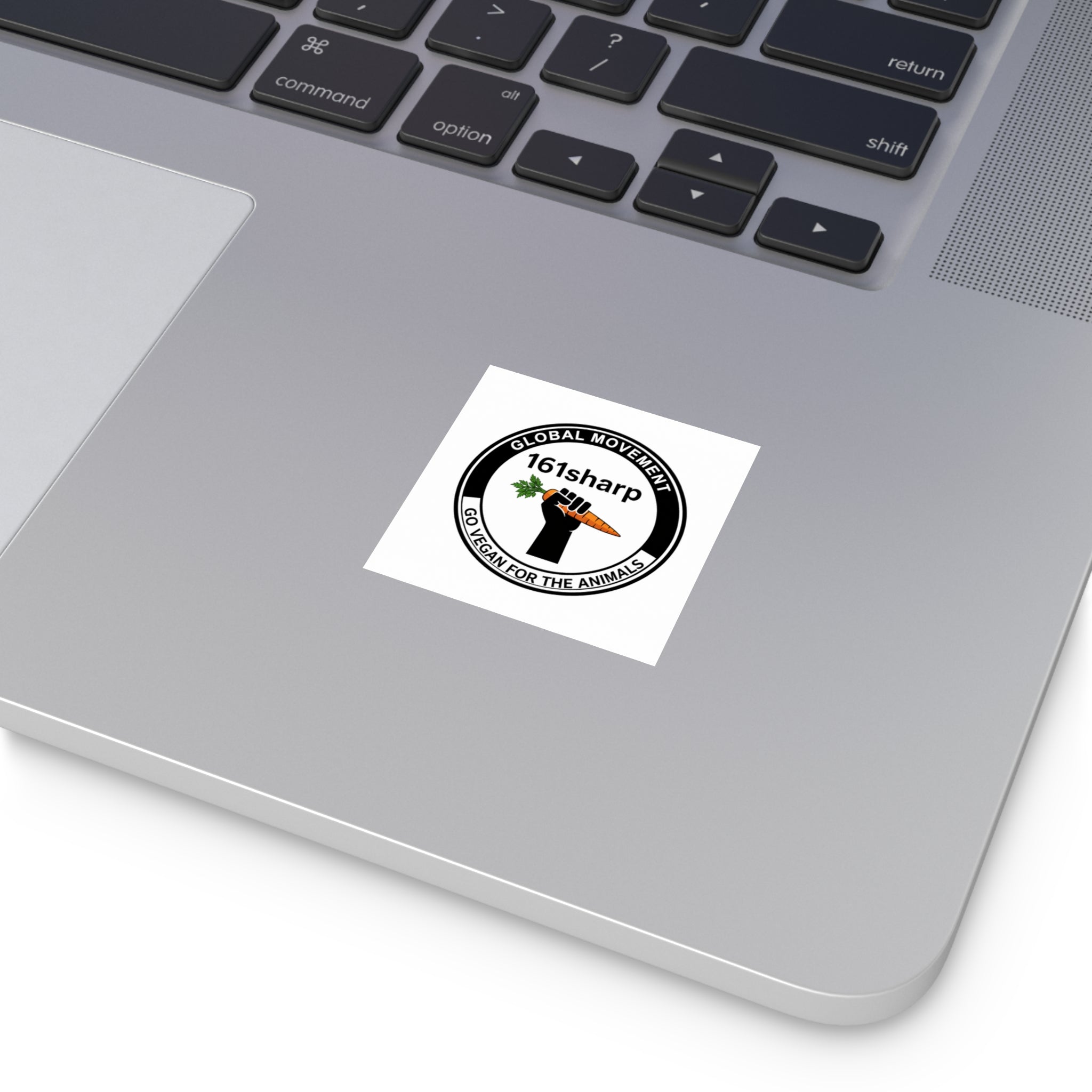 Vegan Movement Square Sticker — "161sharp" Fist with Carrot (Go Vegan for the Animals)
